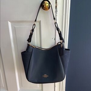 Coach Blue Leather Shoulder Bag with Gold Hardware